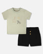 Cotton Rib Jersey T-Shirt And Organic Cotton Jersey Short Set Sage Green And Black-0