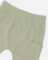 Organic Cotton Jersey T-Shirt And Cotton Rib Pants Set Beige Zebra Print And Sage Green-4