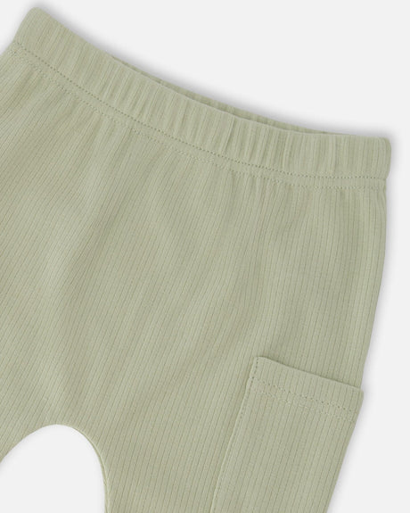 Organic Cotton Jersey T-Shirt And Cotton Rib Pants Set Beige Zebra Print And Sage Green-4