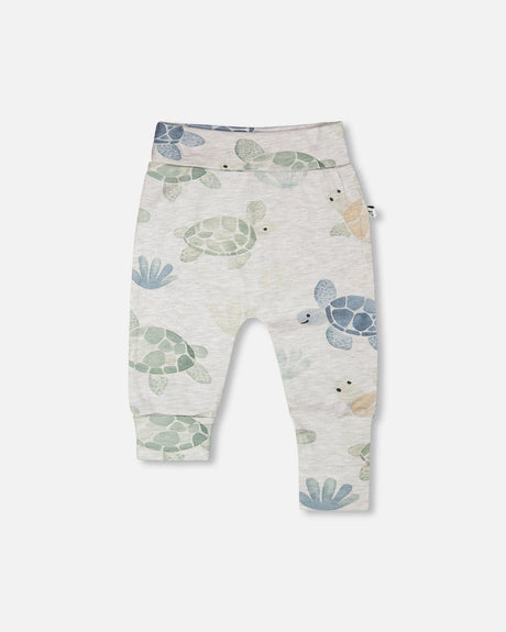 Organic Cotton Jersey Evolutive Pants Grey Mix Turtle Print-0