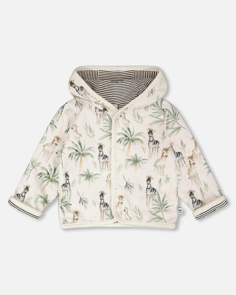 Organic Cotton Jersey Reversible Hooded Jacket Beige Zebra Print-0