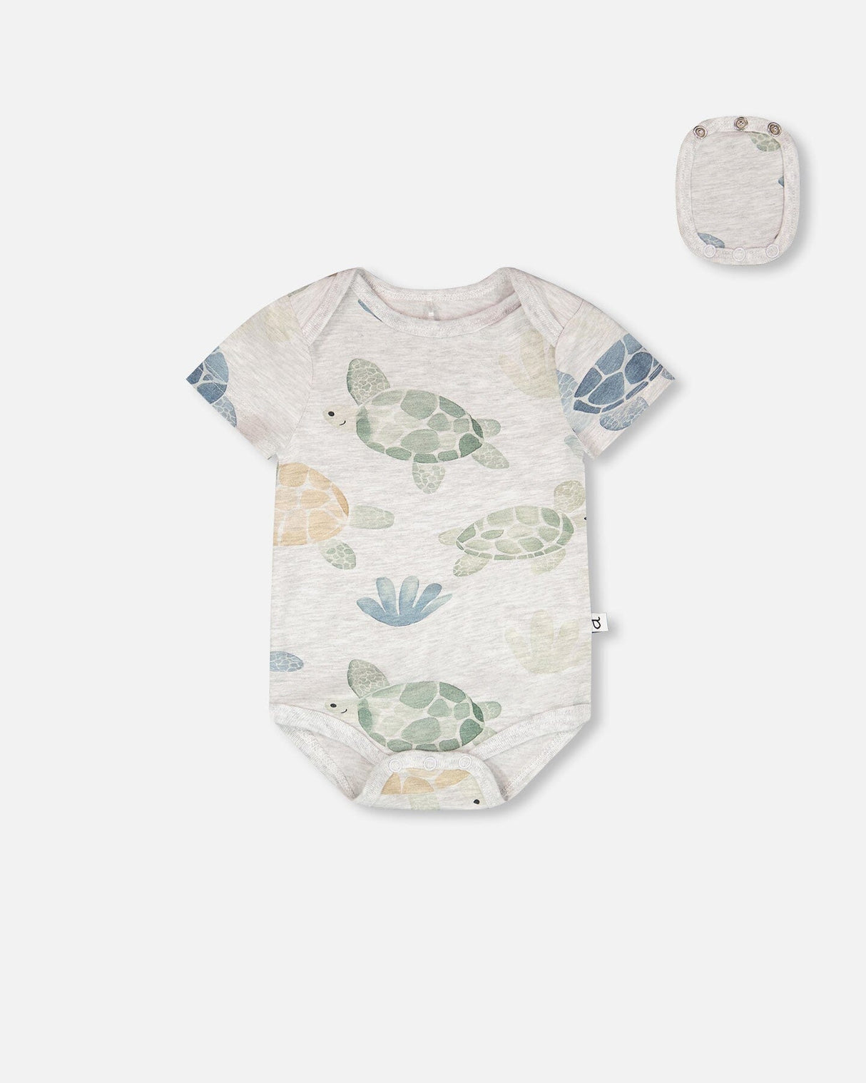 Evolutive Organic Cotton Jersey Onesie Grey Mix Turtle Print-0