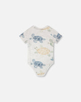 Evolutive Organic Cotton Jersey Onesie Grey Mix Turtle Print-2