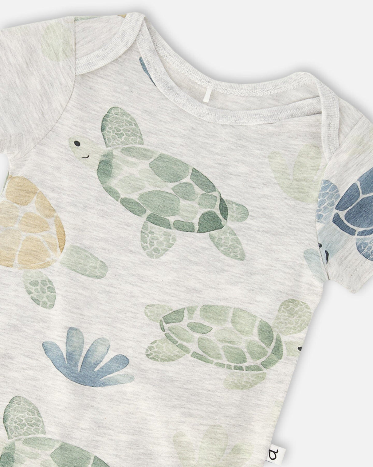 Evolutive Organic Cotton Jersey Onesie Grey Mix Turtle Print-3