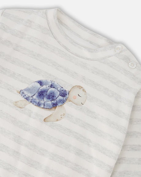 Soft Jersey Sweater And Pants Set White And Grey Stripes-3