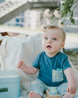 Organic Cotton Jersey T-Shirt And Pants Set Medium Blue And Blue Turtle Print-1