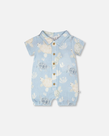 Muslin Romper Blue Turtle Print-0