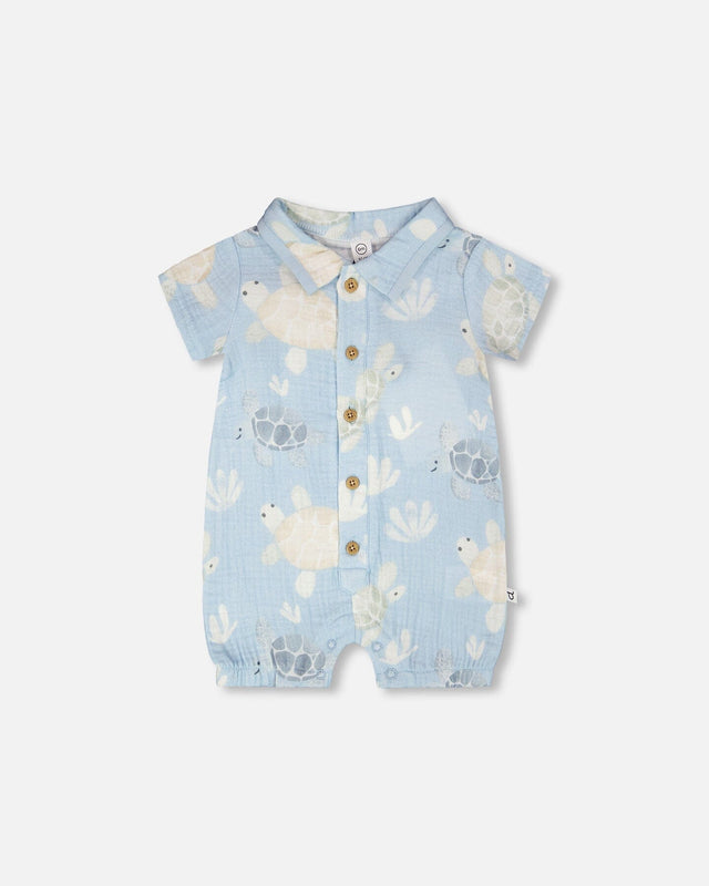 Muslin Romper Blue Turtle Print-0