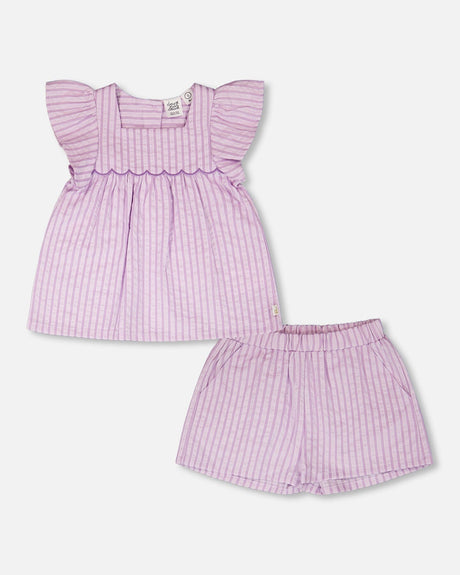 Top And Short Set Lavender Stripes-0