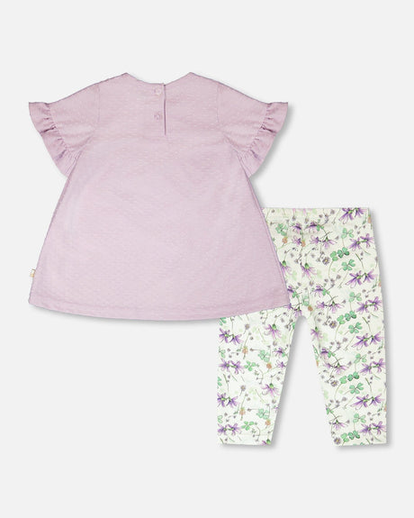 Jersey Tunic And Cotton Capri Set Lavender And Green Printed Flowers-2