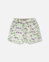 Jersey Shorts Green Printed Flowers-0