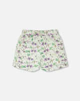 Jersey Shorts Green Printed Flowers-3