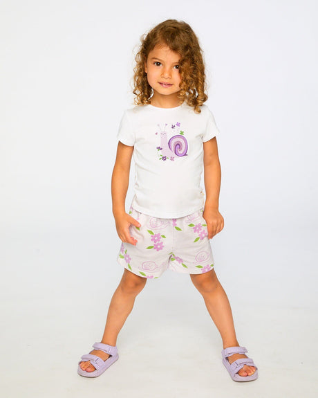 French Terry Shorts Lilac Snails Print-2