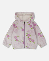French Terry Hooded Cardigan Lilac Snails Print-0