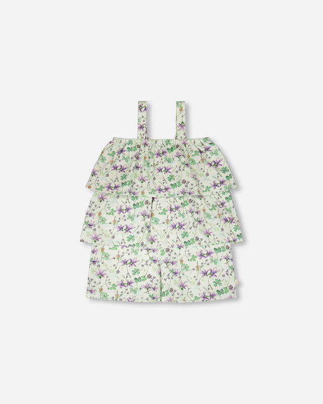 Jersey Romper With Tiers Green Printed Flowers-0
