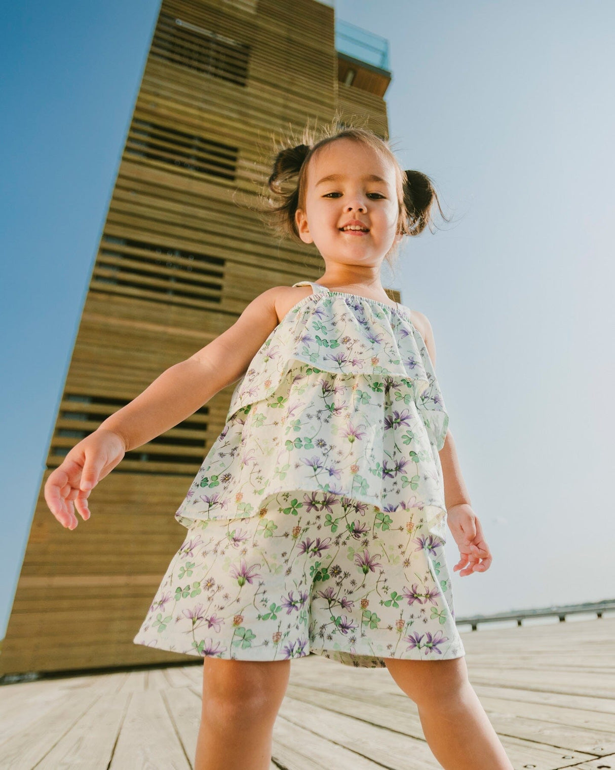 Jersey Romper With Tiers Green Printed Flowers-2