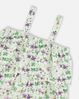 Deux par Deux Jersey Romper With Tiers Green Printed Flowers