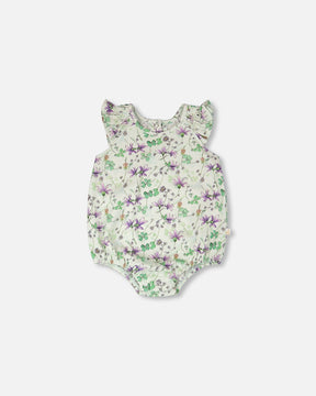 Jersey Romper Green Printed Flowers-0