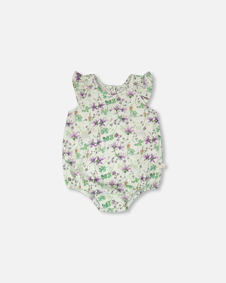 Jersey Romper Green Printed Flowers-0