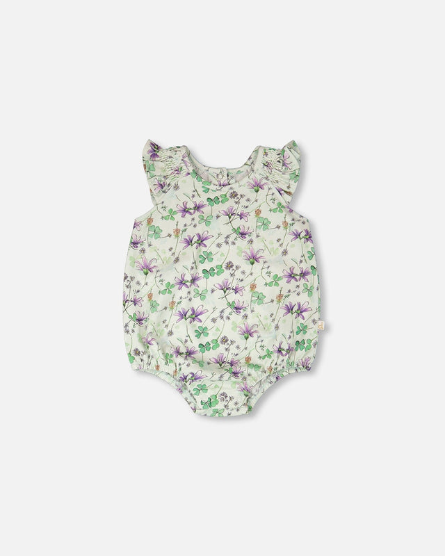 Jersey Romper Green Printed Flowers-0