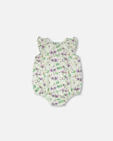 Jersey Romper Green Printed Flowers-1