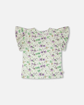 Jersey T-Shirt Green Printed Flowers-0