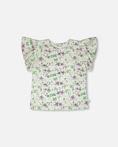 Jersey T-Shirt Green Printed Flowers-0