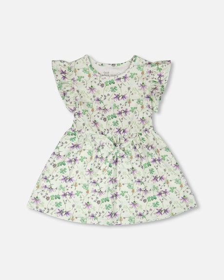 Jersey Dress Green Printed Flowers-0