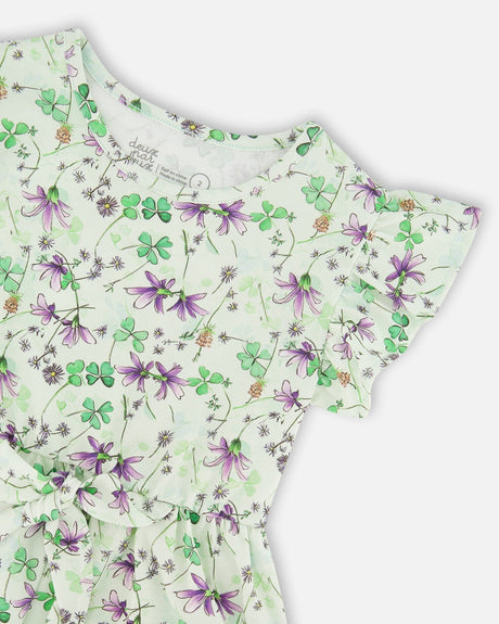 Jersey Dress Green Printed Flowers-3