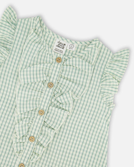 Plaid Poplin Dress Green-2