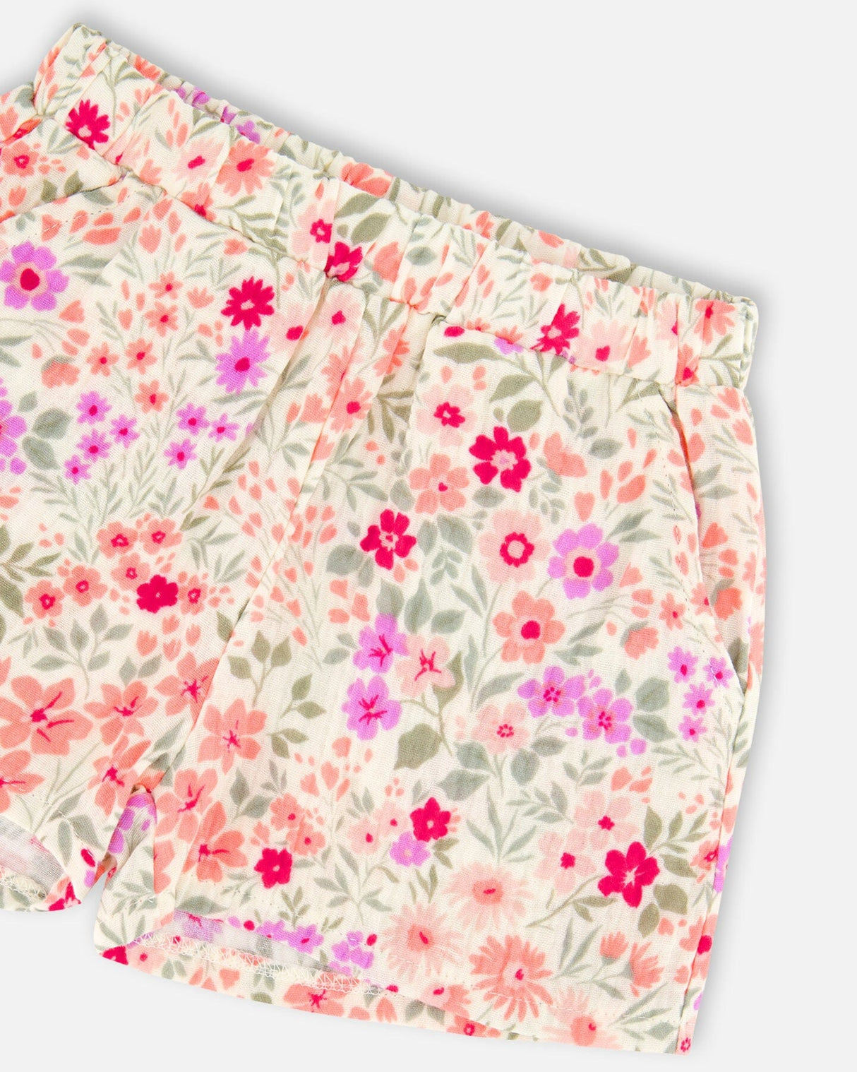 Tank Top With Smocking And Shorts Set In Muslin Off White Printed Flowers-4