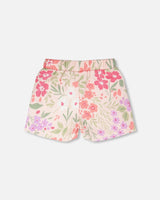 French Terry Shorts Pink Printed Flowers-3
