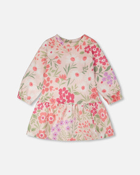 French Terry Dress Pink Printed Flowers-0