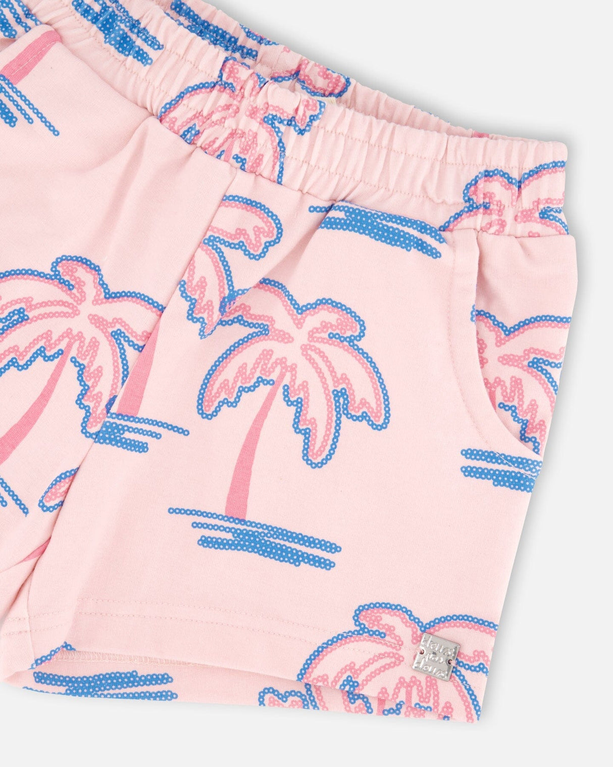 French Terry Shorts Light Pink Palm Print-4