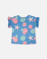 Crinkle Jersey T-Shirt Blue Shell Print-1