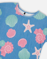 Crinkle Jersey T-Shirt Blue Shell Print-2