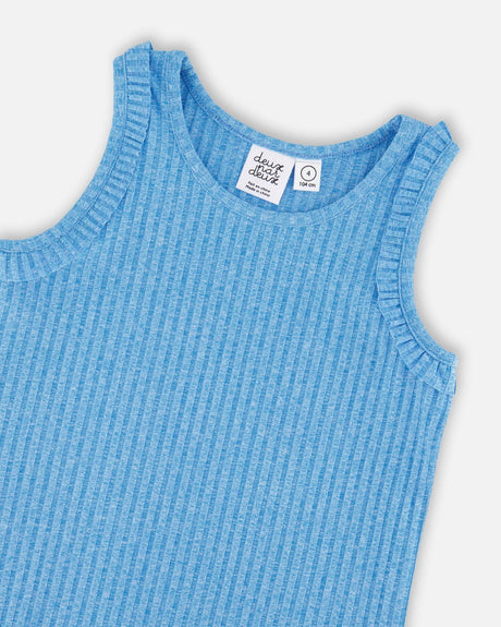 Deux par Deux rib tank top in blue, view 6