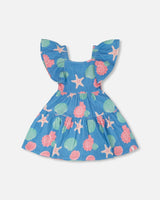 Crinkle Jersey Dress Blue Shell Print-0