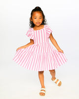 Crinkle Jersey Dress White And Pink Stripes-1