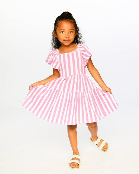 Crinkle Jersey Dress White And Pink Stripes-1