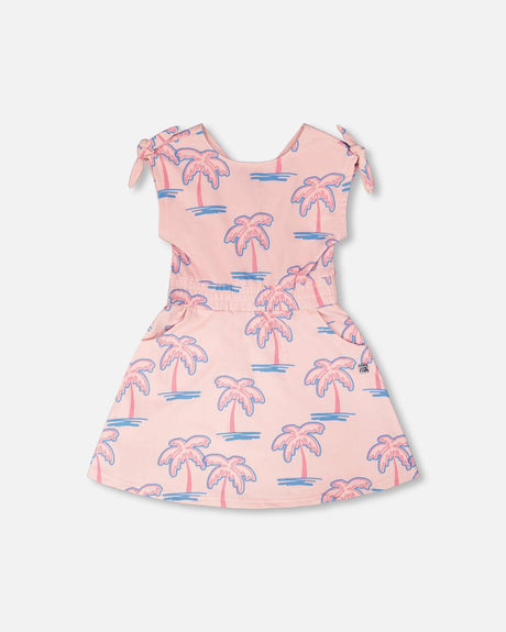 French Terry Dress Light Pink Palm Print-0