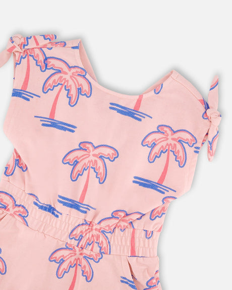 French Terry Dress Light Pink Palm Print-3