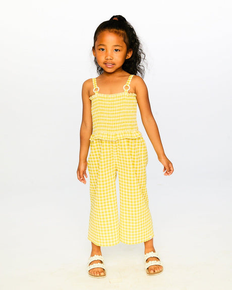 Capri Jumpsuit With Smocking Yellow Gingham-2