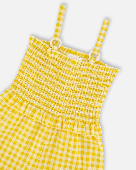 Capri Jumpsuit With Smocking Yellow Gingham-4