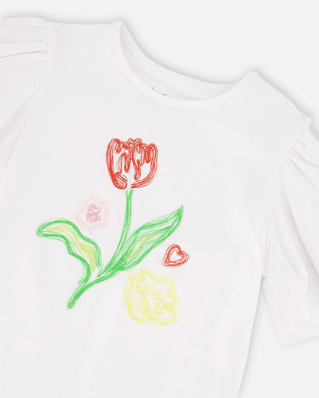 Organic Cotton Jersey Top White With Embroidery-3