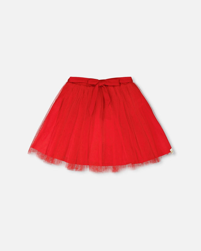 Mesh And Eyelet Skirt Red-0