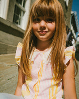 Sleeveless Shirt Pink And Yellow Stripes With Crochet Collar-1