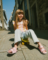 Sleeveless Shirt Pink And Yellow Stripes With Crochet Collar-2