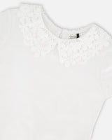 T-Shirt With Crochet Peter Pan Collar White-3