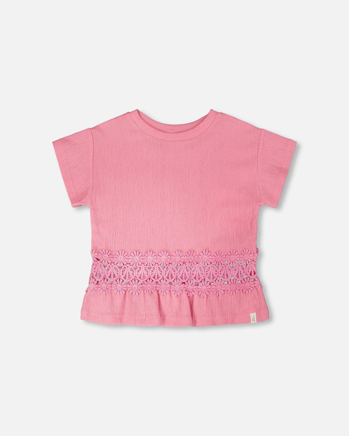 Crinkle Jersey Long T-Shirt With Crochet Insert Pink-0